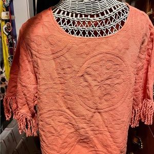 Upcycled Vintage Bedspread with Fringe Shirt - OOAK Sz L XL